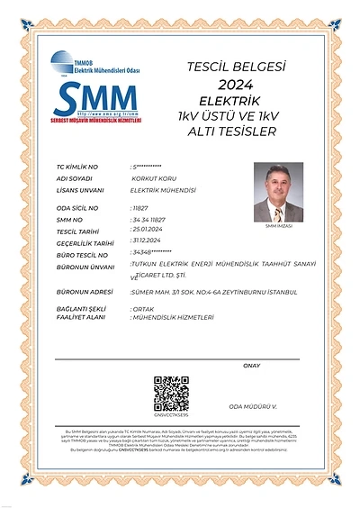 Tescil Belgesi 1 Kv üstü ve 1 Kv altı tesisler